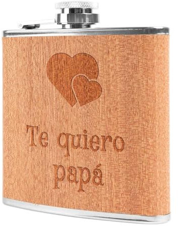 Petaca de alcohol con revestimiento de madera grabado - Petaca de whisky personalizada con grabado - Petaca de bolsillo original personalizada