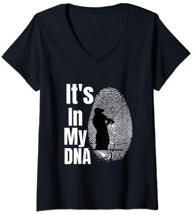 Damen Lustige Angelbekleidung für Männer, Frauen und Kinder mit Aufschrift It's In My DNA! T-Shirt mit V-Ausschnitt