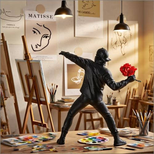 Taxually Skulptur Dekoration, Skulpturen Banksy Statue Modell Moderne Ornamente Figur Stabil für Desktop, Tisch, Wohnzimmer, Schlafzimmer