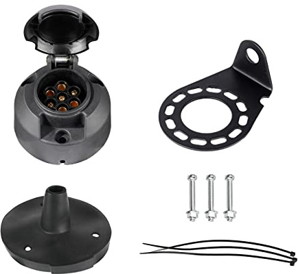 BEIJISTAR Kit de Prise Remorque 7 Broches Femelle, avec Joint en Caoutchou et Support de Montage en Métal, Selon ISO 1724, 12V Étanche Connecteur Prise Remorque, pour Caravane Voitures RV Bateau