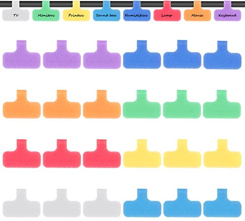 TIESOME 24 Stück Kabeletiketten Kabel, Nylon Wiederverwendbar Kabelbeschriftung, 3,8 x 3 cm Mehrfarbige Kabelmarkierung Beschreibbare Kabel für Kabelmanagement und Identifikation