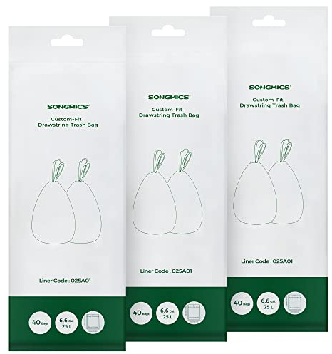SONGMICS Müllbeutel mit Zugband, für 25 Liter Mülleimer, 120 Stück | Müllsäcke, hochbelastbar, bereits getrennt, 3 Rollen, Code 050A01, Wolkenweiß und Taubengrau, LEOS Kollektion KRB025A03