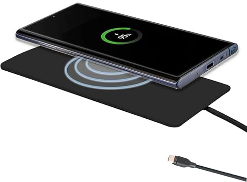 IJS Ultra Slim Wireless Charger Up to 15W Max Fast Charging Pad Compatible for Apple, Samsung Devices, Smart Phone Charger - Adapter Not Included
