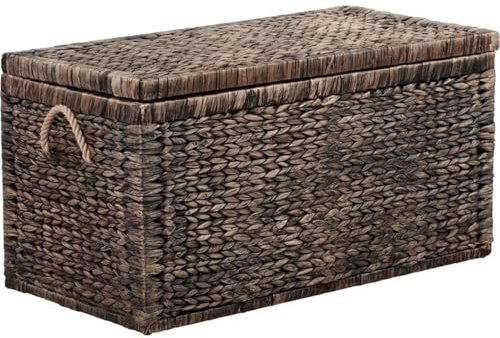 Pemberly Row Mid-Century Wicker Rattan Storage Trunk, Brown Finish, 33 W x 17 D x 18 H, Eco-Friendly Hand-Woven Design, Hinged Lid, Versatile Chest for Living Room, Bedroom, or Entryway Storage