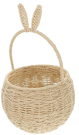 Gadpiparty Rabbit Handbasket Woven Storage Basket Handle Bunny Ear Design Sundry Container for Snack Storage Decorative Basket for Easter Bunny