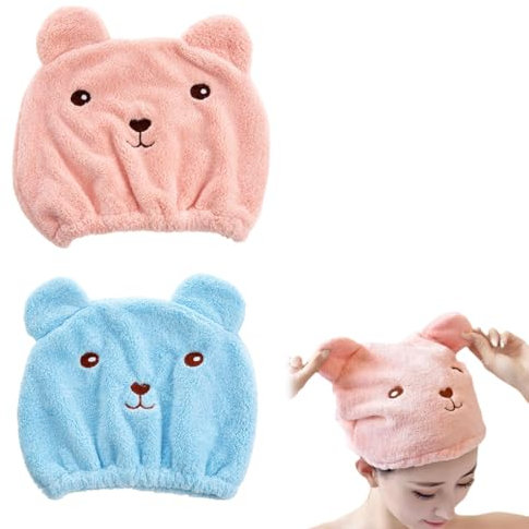 KGDUYC Teli Doccia e Sauna,Cuffia per Capelli Bear Dry, Asciugamano in Microfibra Assorbente ad Asciugatura Rapida, Cuffia da Doccia e Turbante (2 Pezzi)