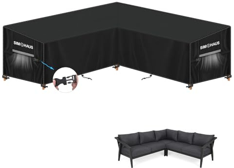 SIMPHAUS Skydd för trädgårdsmöbler, V-form, loungskydd, utomhus, soffa, skydd, presenning, trädgårdslounge, skydd, loungemöbler, vattentätt, UV-420D oxfordtyg 255 x 255 x 90 x 80/60