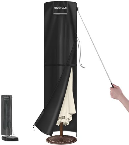 SIMPHAUS Patio Umbrella Cover with Rod for Ø7 to 15 ft Umbrellas, Double Sided Parasol Cover for Large Parasol Cover Heavy Duty Extra Large Parasol Covers Waterproof, Windproof, Anti-UV 280x70/70cm