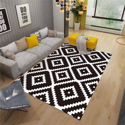 RUGMRZ Terasse Teppich Outdoor-Teppich Schwarzer und weißer quadratisches Muster Moderne Heimdekoration Rechteck kann angepasst Werden Fleckerlteppich 70X140CM