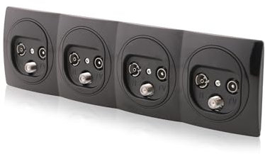 Nobilis 4x Anschluss-Dose TV Schwarz TV/FM/SAT 3 Anschlüsse Ø 60mm & 4er Rahmen horizontal 80x293mm