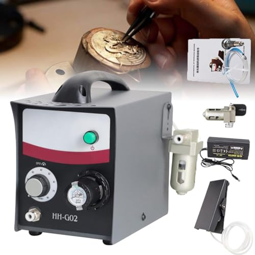 Kit macchina per incidere pneumatica per gioielli, 400-800 giri/min. Velocità regolabile Manipolo per bulino pneumatico a testa singola Strumento per microincisore per metallo Oro Argento,110V