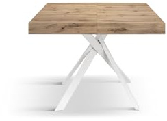PAZZO DESIGN Ausziehbarer Tisch Leonardo, weiße gekreuzte Beine, Made in Italy, rustikale Eiche, Küchentisch, Esszimmertisch, ausziehbarer Tisch, 95 x 90 x 76 cm - id_2171