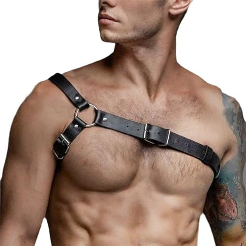 Limmion Herren Leder Brust Harness, Männer Punk Brustgurt Fetisch Bondage Brustgeschirr Gay Reizvolle Bondage Geschirr SM Fesseln Cosplay Party Kostüme
