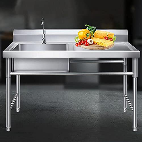 Generico Cucina lavelloLavello da Giardino, Lavello da Cucina in Acciaio Inossidabile 1 Vasca Lavello da Freestanding in Acciaio Inossidabile Antispruzzo Lavello Professionale in Acciaio Inossidabile