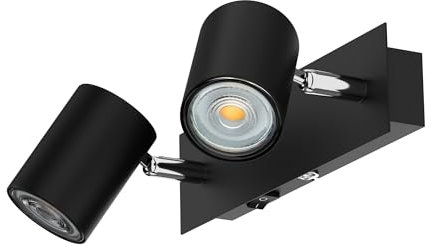 ledscom.de Wandspot WAIKA, zweiflammig, mit Schalter, schwarz matt, inkl. GU10 LED (warmweiß, je 7,6W, 1103lm, 33°)