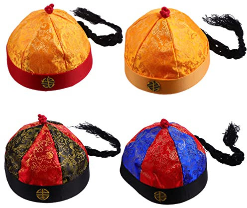 COLLBATH 4 Pièces Chapeaux Vintage Qing Avec Tresses Accessoires Déguisement Années Casquettes Pour Carnaval Et Spectacle No