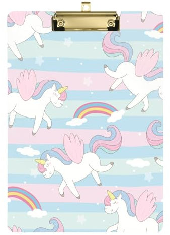 Cartoon-Einhörner mit Regenbogen-Klemmbrett zum Aufhängen, Acryl, niedlich, für Fußball, LKW-Fahrer, Größe 22,9 x 30,5 cm