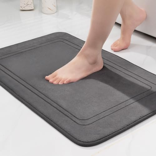 chakme Tapis de Bain en Mousse à mémoire de Forme - Tapis Salle de Bain Absorbant - Tapis de Bain Antidérapant - pour Salle de Bain et Salon - 43 x 61 cm - Gris foncé