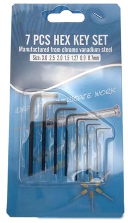 YIBOZI Mini-Sechskant-Schlüssel-Set, 7 Stück, Schwarz, 0.7mm, 0.9mm, 1.3mm, 1.5mm, 2mm, 2.5mm, 3mm