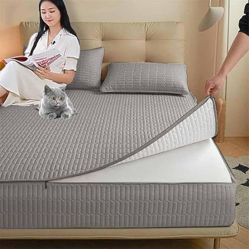 HLTQL Coprimaterasso con Cerniera Personalizzabile Fodera Materasso Matrimoniale/Singolo Copri Proteggi Materasso Topper Trapuntato A Sei Lati Rimovibile Imbottito Lenzuolo(A2,48 * 74 Pillowcase)