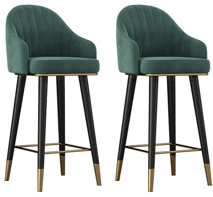 Moderne Küchen-Barhocker aus grünem Samt, 2er-Set, hohe Thekenhöhe, Drehhocker mit Rückenlehne, für Esszimmer oder Restaurant, bequemer Sitz mit 75 cm Höhe, stilvolle Ergänzung zu Ihrer Heimdekoration