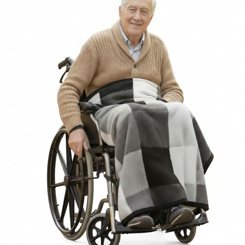 SENIORI Rollstuhldecke Decke für Rollstuhl warme Beindecke für Rollstuhlfahrer Kniedecke (7. Schwarz - Gitter)