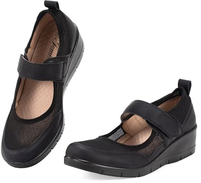 JOMIX Scarpe Diabetiche Donna Estive Strappo Ortopediche con Zeppa Casual Senza Lacci Ballerine Traspiranti Comode Antiscivolo Leggere da Anziani WCS250191 Nero 38