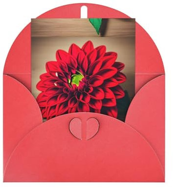 Zhuanyun Holzbrett mit Retro-Blume, roter Dahlie, Weihnachtsgrußkarten, Dankeskarten für Valentinstagsfeiern