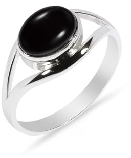 Ring mit Stein, 100% Natursteinring 925 Sterling Silber, Ring für Damen-Herren Schwarzer Onyx Solitärring RB-01-BLKX-12
