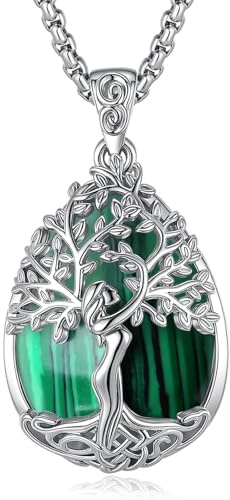 EUDORA Harmony Ball Arbre de la Vie Collier pour Femmes, Obsidine Améthyste Turquoise Pierre de Lune Pendentif Cœur Chardedrop Collier Protection Amulette Bijoux le Cadeau 18 +2
