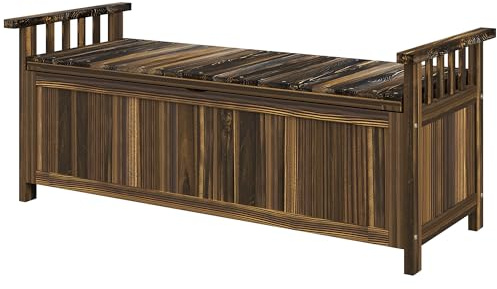Outsunny Gartenbank mit Stauraum aus Holz, 2 Personen, 240kg, Verkohlt | Sitzbank, Truhenbank mit Armlehne, Parkbank, Balkonbank, Holzbank, für Balkon, Terrasse, Garten