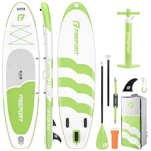 FBSPORT Stand UP Paddling Board 335cm SUP für Erwachsene mit Anti-Rutsch Deck, 15cm Extra Dicke Surfboard Aufblasbares, 160kg Tragkraft, Komplettset mit Paddel Pumpe & Zubehör für Yoga Reisen Surfen