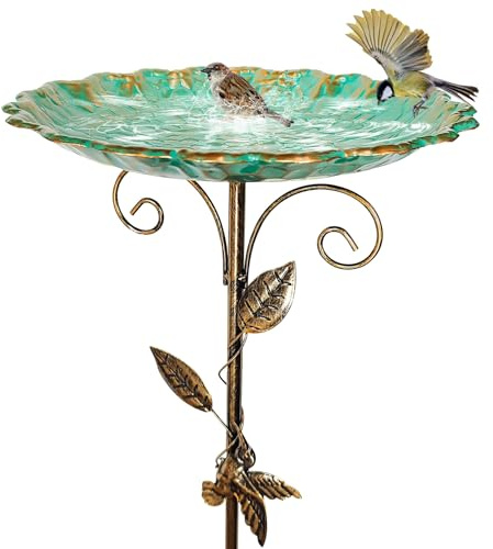 Vogeltränke Stehend Ø26CM Vogelbad für Draußen Garten Wassertränke für Wildvögel Vogel Futterstelle Vogelbecken Schüssel Dreiteiliges Design Leicht zu Zerlegen Höhe Nach Belieben Einstellen (Groß)