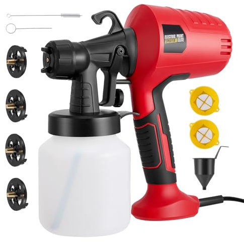 Sunowl Pistola a Spruzzo per Verniciare, 800W Pistola Vernice a Spruzzo Elettrica con 4 Ugelli e 3 Modalità di Spruzzo (rosso)
