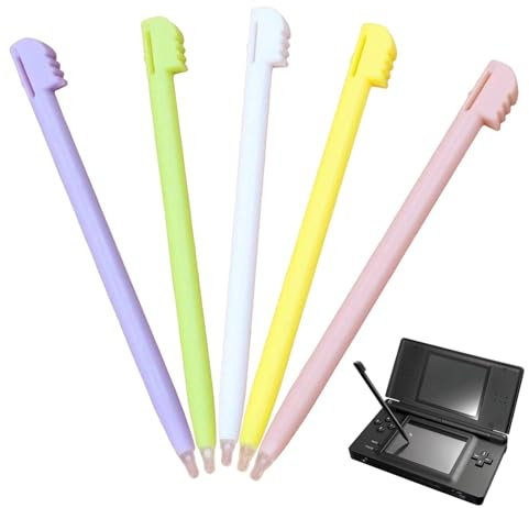 Lot de 5 stylets de rechange en plastique compatibles avec Nintendo DS NDSL NDSI (violet clair, blanc, jaune, vert pomme, rose)