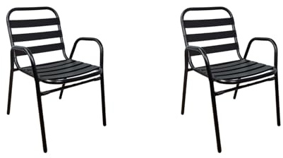 NORDIQ - Sillas Jardin Exterior - Silla Terraza Exterior - Pack de 2 Sillas Apilables - Sillones Terraza de Aluminio Resistente, Ideal para Balcón Jardin o Piscina - Respaldo Alto Clásico - Negra