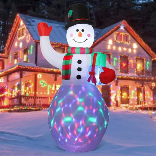 HAUSPROFI Schneemann Aufblasbar 240cm 8FT, Aufblasbare Weihnachtsdeko Groß Outdoor, Schneemann Deko Innen und Außen, Schneemann Beleuchtet mit LED&Buntes Licht, Frosty Schneemann XXL Draußen