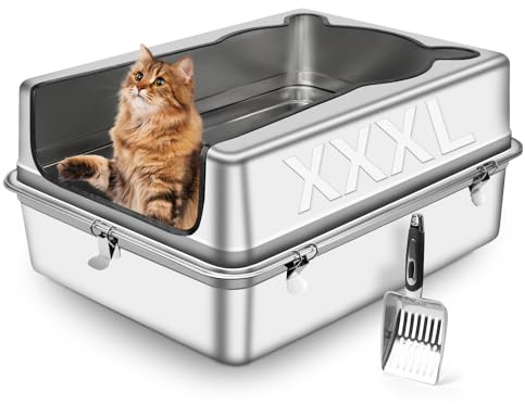 Bartuke Caja de Arena para Gatos de Acero Inoxidable, Extragrande, semicerrada, extraíble, de Metal, con Tapa de Alta Cara, a Prueba de Fugas, no Adhesiva, fácil Limpieza