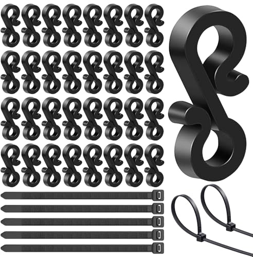 Defresit 200 PCS Gutter Hooks for Outdoor Lights with 50pcs Cable Zip Ties, Mini Plastic S Gutter Clips for Hanging Outside String Lights, Icicle Fairy Lights, Christmas Tree Decorations(Black)