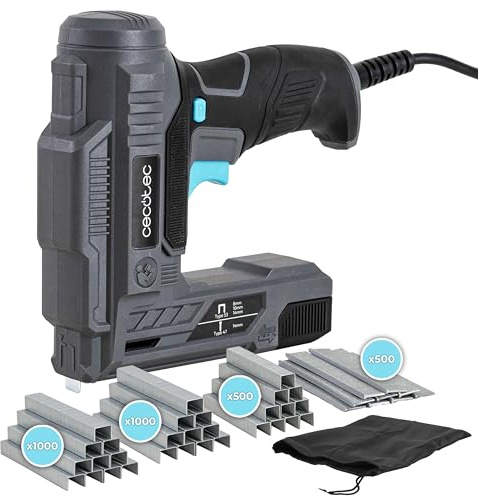 Cecotec Grapadora Eléctrica con Cable FastTacker 400 Power, 70W, Cable 3m, Compatible con Diferentes Tamaños de Grapas y Clavos, Incluye 2000 Grapas (2 Tamaños), 1000 Clavos y Bolsa Transporte