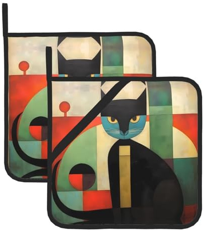 Presine quadrate resistenti al calore con stampa di gatti di metà secolo (set di due) 20,3 x 20,3 cm: tessuti di qualità, anti-scottatura e facili da pulire