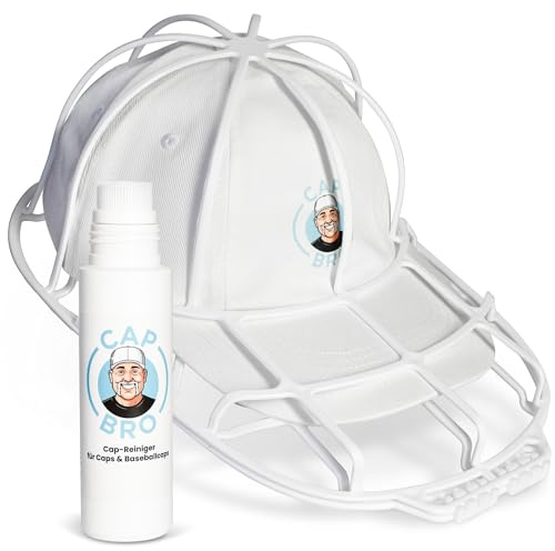 CAP BRO Cap Washer Cap Form Waschen (Weiß) & Waschmittel mit Bürstenkopf zur Basecap Reinigung in Spülmaschine für New Era und Flexfit Kappen um Baseballmützen von Herren Snapback bis Trucker