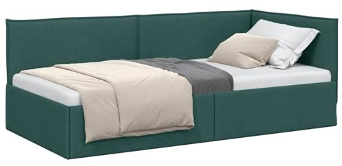 vidaXL Cornice del Letto ad Angolo Verde Scuro 90 x 200 cm Tessuto, Letto Giornaliero Compatto, Stile Moderno, Arredamento Salvaspazio, Design Minimalista, Soluzione Ergonomica per Piccole Stanza