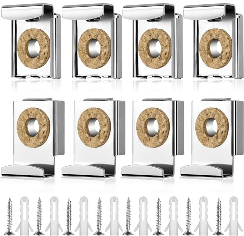ATTEEFI 8 Pièces Fixation Miroir, Acier Inoxydable Supports de Miroirs Muraux, Fixation Mural pour Miroir avec Ressort, Convient aux Miroirs de 4 à 6 mm D'épaisseur