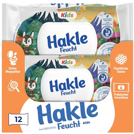 Hakle Feucht Kids, 12 Packungen Feuchtes Toilettenpapier | 12 x 42 Blatt, sanfte Feuchttücher mit 99% Wasser für empfindliche Haut, einfacher Feuchtigkeitsverschluss, duftstofffrei