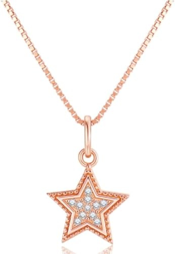 Silverhalsband, roséguldhalsband för kvinnor S925 Sterling Pentagram Zirkonhänge Snyggt Trendigt Chokerkedja Bohemia Smycken Hennes tjejer Par