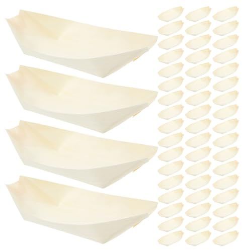 DIYEAH Platos Desechables de Madera Forma Barco 177X85X4 CM Color Madera Natural Pack 150 Unidades Bandejas para Sushi Aperitivos y Catering Fiestas