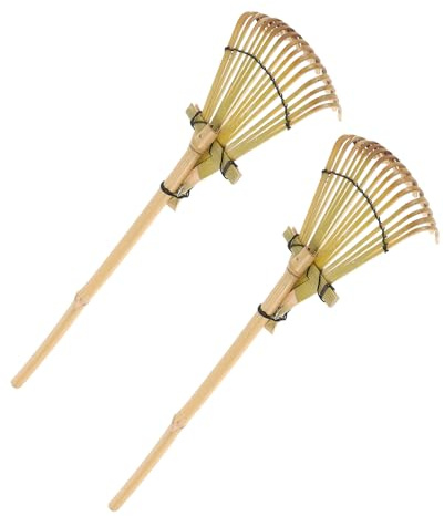 BAZEITFLOW Rastrillo Pequeño de Bambú para Jardín 2 Piezas 50 CM Herramienta Manual para Paisajismo y Areneros Mango Ligero y Duradero Uso en Jardinería y Bonsáis