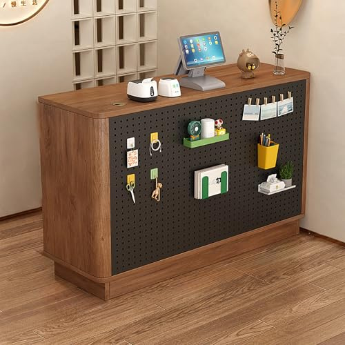 NEONMAN Kontorsreceptionsdisk med Gör-det-själv-pegboard och låsbar låda - Stor Förvaringskassa för Butik, Kontor och Hotell(Brown+black,60x40x88cm)