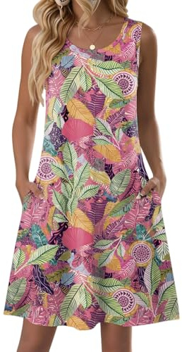 Zeagoo Vestido de Verano para Mujeres Sin Mangas Ligero Vestido de Playa Vestido Floral con Bolsillos